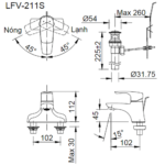 Vòi lavabo INAX LFV-211S (LFV211S) lạnh (vòi chậu 3 lỗ) - Ảnh 3