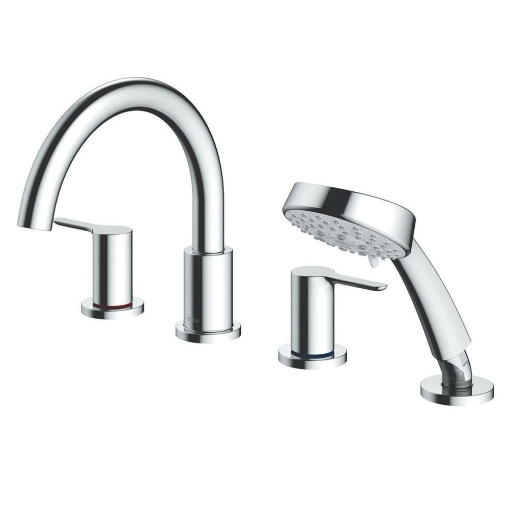 tbs01202ba-1-1725.jpg Vòi xả bồn tắm TOTO TBS01202BA nóng lạnh, dòng LB (4 lỗ), màu chrome, kèm tay sen - Ảnh 1