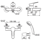 Vòi sen tắm American Standard WF-1411 (WF1411) nóng lạnh, tay sen 1 chế độ, dòng Concept Square - Ảnh 2
